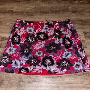Talbots Womens Knee Length Floral Skirt Size 24W Red High Rise Side Zip EUC